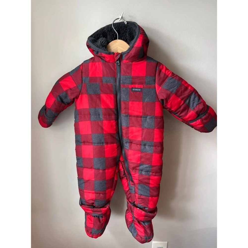OshKosh Red Buffalo Plaid Hooded Snowsuit 12M